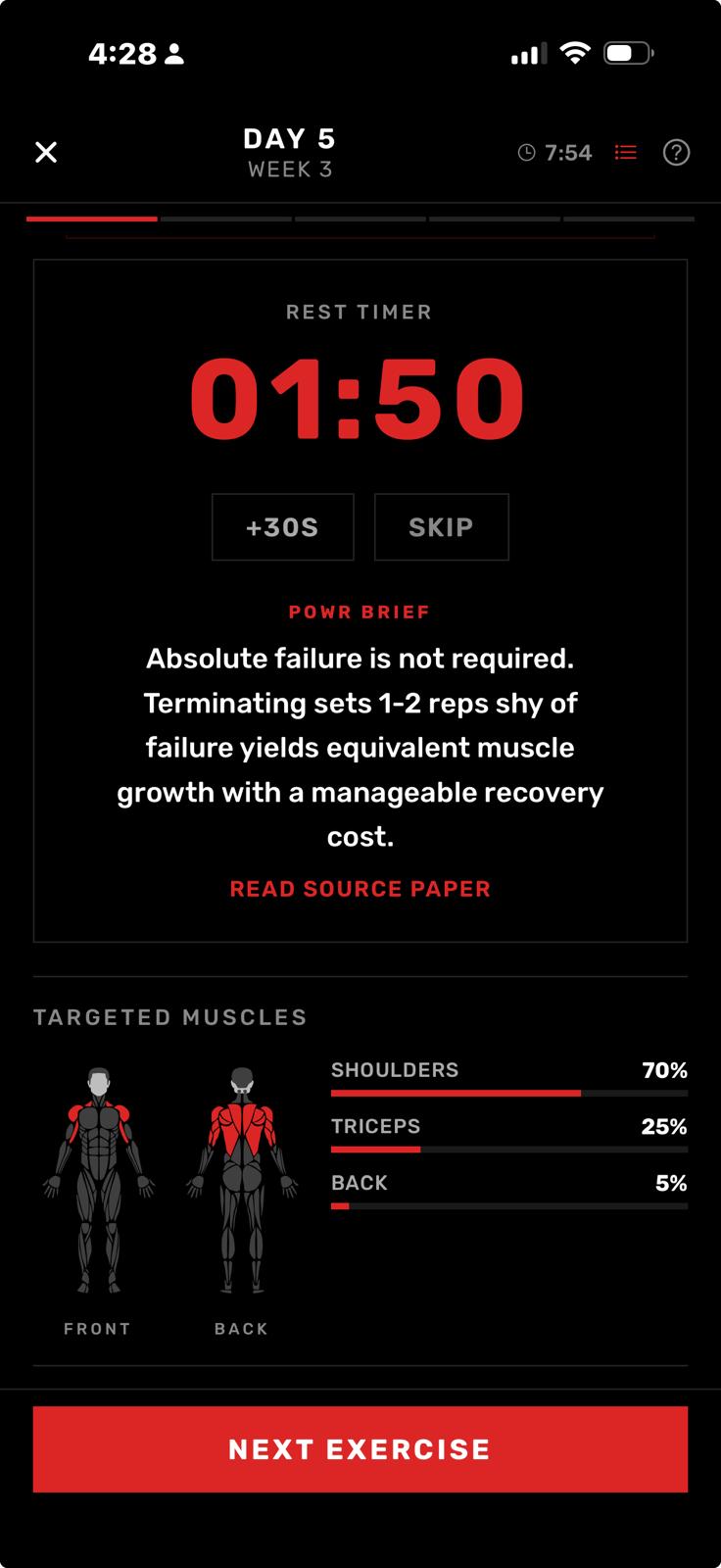 POWRLOG screenshot 3: Rest timer + muscle map